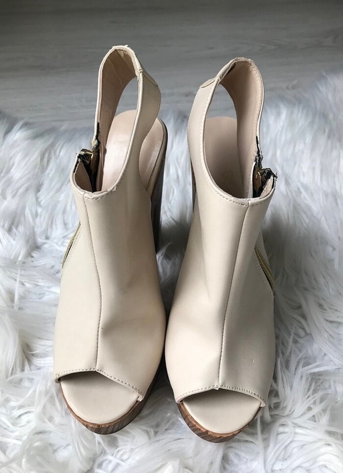 Bej Fermuarlı Platform Topuklu Kadın Ayakkabı - Görsel 4