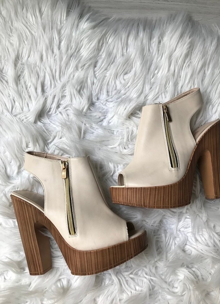 Bej Fermuarlı Platform Topuklu Kadın Ayakkabı - Görsel 2