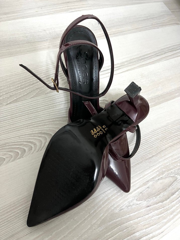 Bordo Rugan Stiletto Kemerli Kadın Ayakkabı - Görsel 3