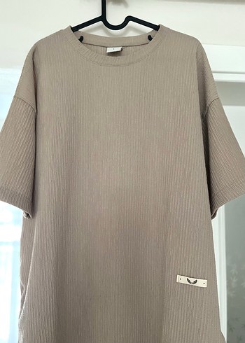 Bej Erkek Kısa Kollu Keten Tişört - Görsel 2