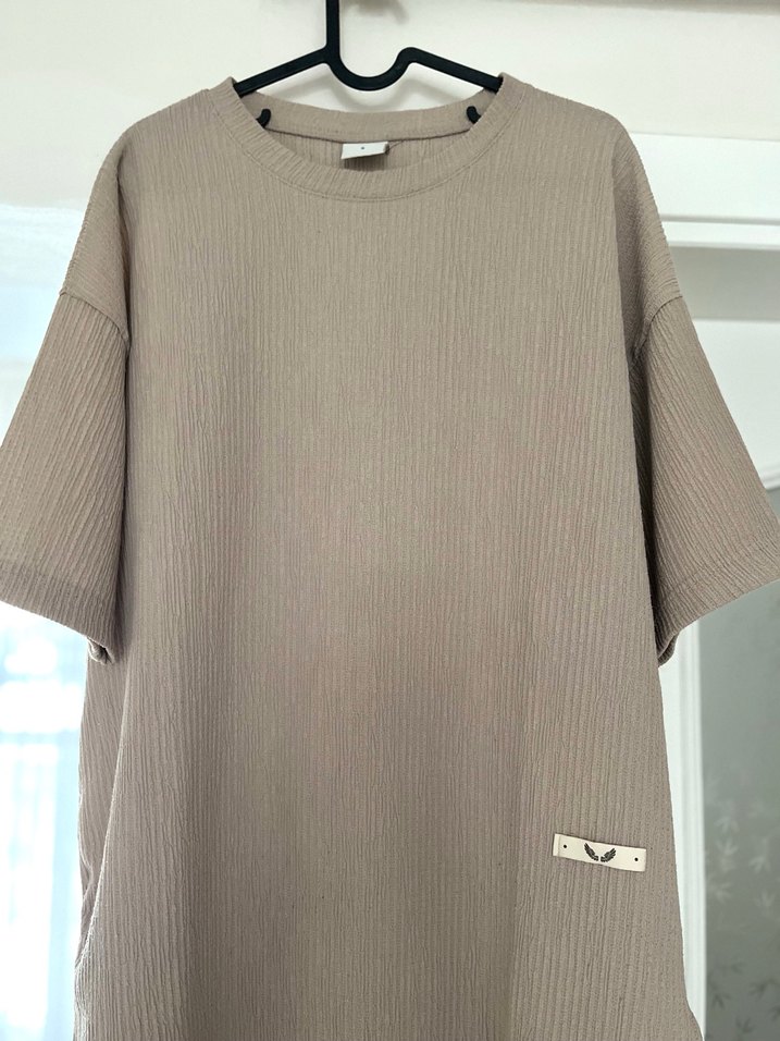 Bej Erkek Kısa Kollu Keten Tişört - Görsel 2