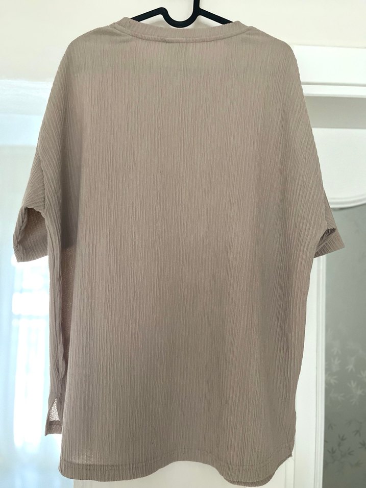 Bej Erkek Kısa Kollu Keten Tişört - Görsel 3