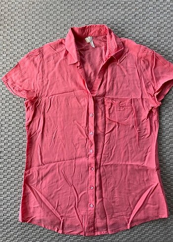 Pembe Keten Kısa Kollu Gömlek