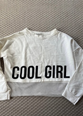 Beyaz Baskılı Uzun Kollu Sweatshirt