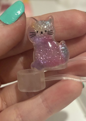 Şeffaf Simli Kedili Pipet  Tıpası - Görsel 2