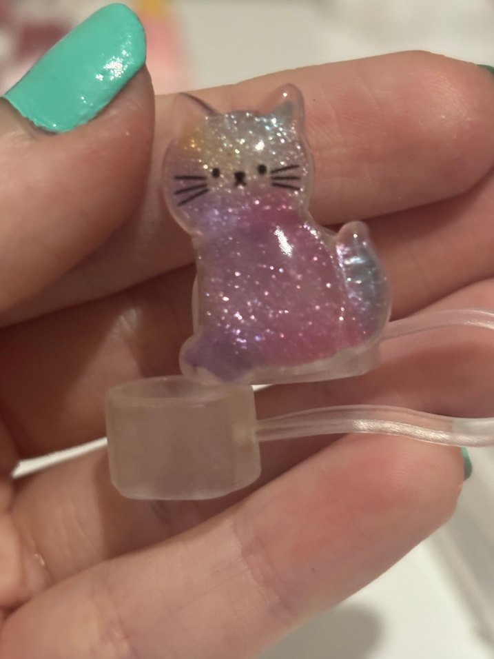 Şeffaf Simli Kedili Pipet  Tıpası - Görsel 2