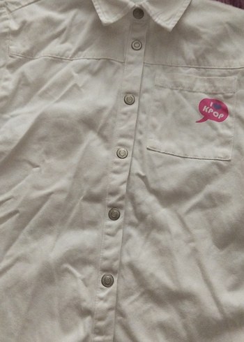 Kız Çocuk Beyaz Düğmeli Uzun Kollu Gömlek - Görsel 2