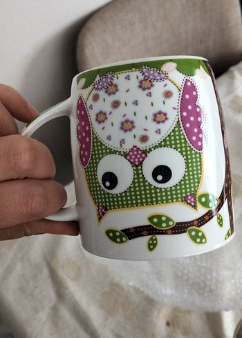 Renkli Baykuş Desenli Seramik Kupa - Görsel 3