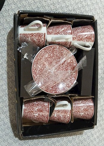 Bordo Çiçek Desenli 6'lı Kahve Fincanı Seti - Görsel 5