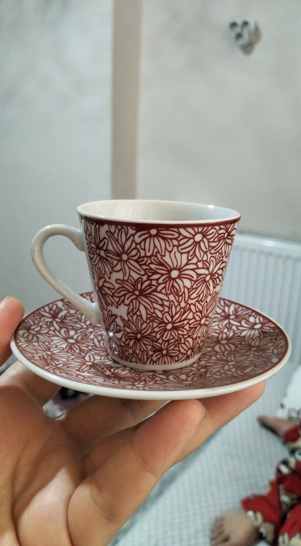 Bordo Çiçek Desenli 6'lı Kahve Fincanı Seti - Görsel 4