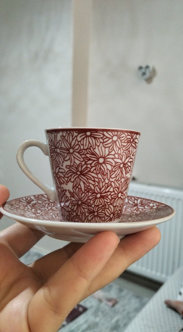 Bordo Çiçek Desenli 6'lı Kahve Fincanı Seti - Görsel 3