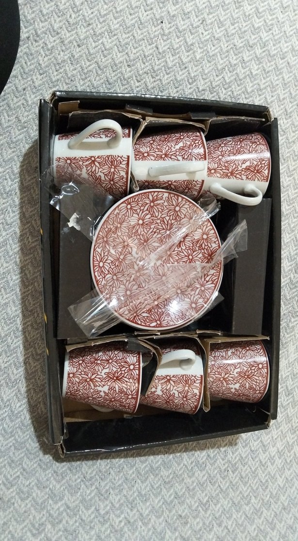 Bordo Çiçek Desenli 6'lı Kahve Fincanı Seti - Görsel 5