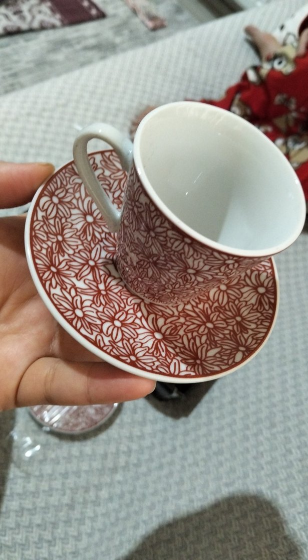 Bordo Çiçek Desenli 6'lı Kahve Fincanı Seti - Görsel 2