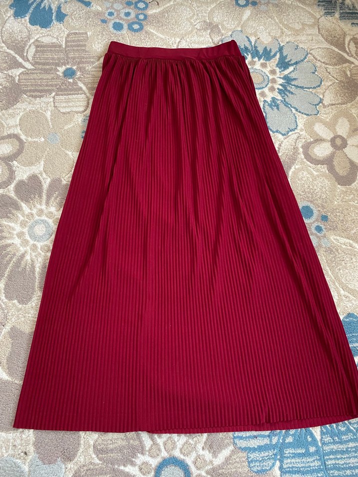 Bordo Pilili Uzun Kadın Etek - Görsel 2