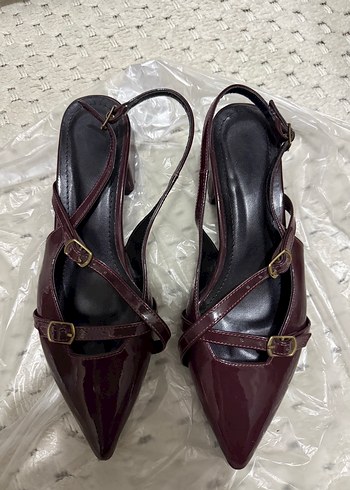 Diğer Bordo Parlak Slingback Topuklu Ayakkabi