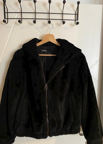 Siyah Kapüşonlu Peluş Kadın Ceket