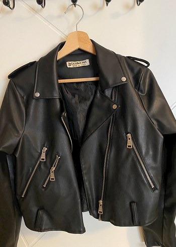 Siyah Deri Biker Ceket
