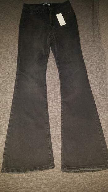 ispanyol paça siyah kot pantalon 