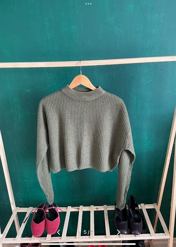 Kadın Koyu Haki Kazak - Görsel 4