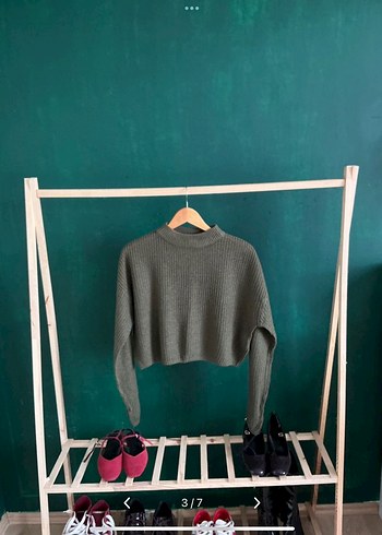 Kadın Koyu Haki Kazak - Görsel 3