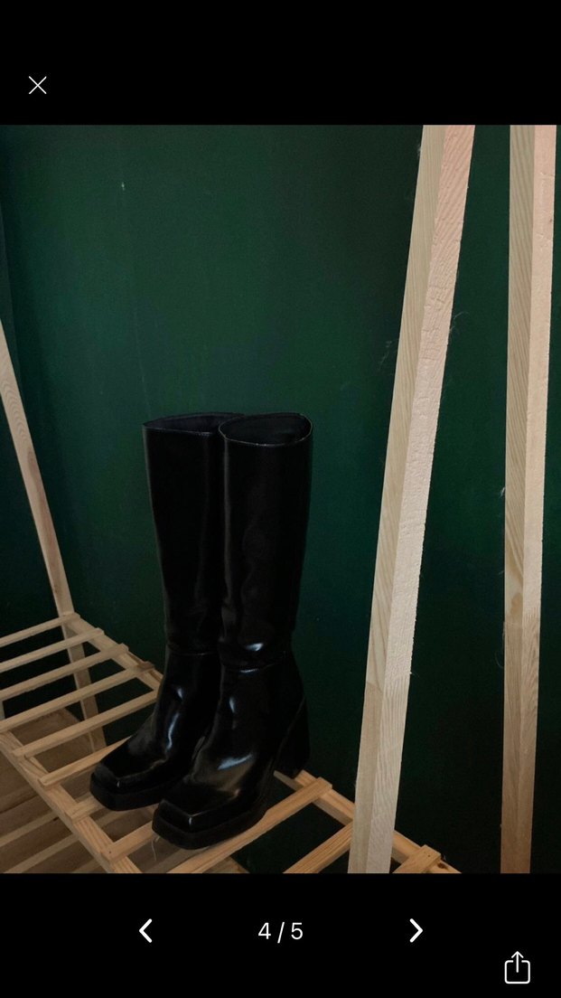 Kadın Siyah Deri Dizüstü Platform Topuklu Bot - Görsel 3