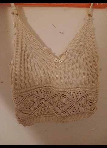 Kadin örgü detaylı kalin askili crop