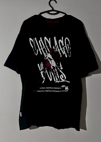 Siyah Chicago Baskılı Unisex Tişört