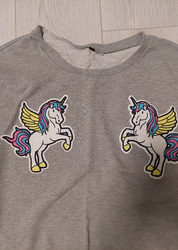 H&M kadın Gri Nakışlı Sweatshirt