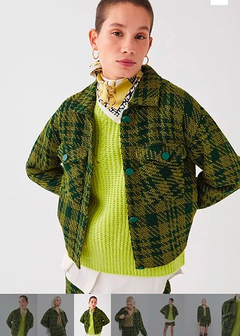 Yeşil Desenli Örgü Kadın Ceket - Görsel 3