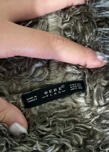 Gri Kapüşonlu Kürklü Örgü Kadın Ceket - Görsel 7