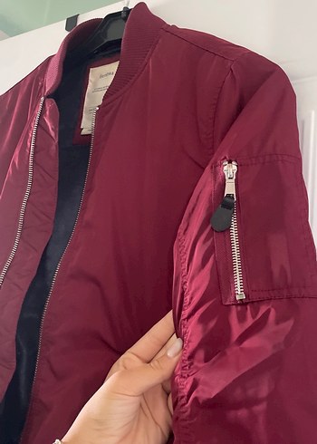 Kadın Bordo Fermuarlı Bomber Ceket - Görsel 5