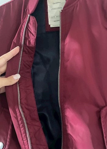 xs Beden bordo Renk Kadın Bordo Fermuarlı Bomber Ceket