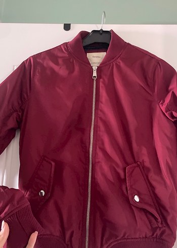 Bershka Kadın Bordo Fermuarlı Bomber Ceket