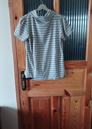 Gri Çizgili Keten Hamile Tişörtü - Görsel 3