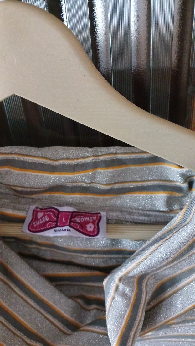 Gri Çizgili Keten Hamile Tişörtü - Görsel 2