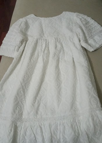 Kız Çocuk Beyaz Nakışlı Keten Elbise - Görsel 2