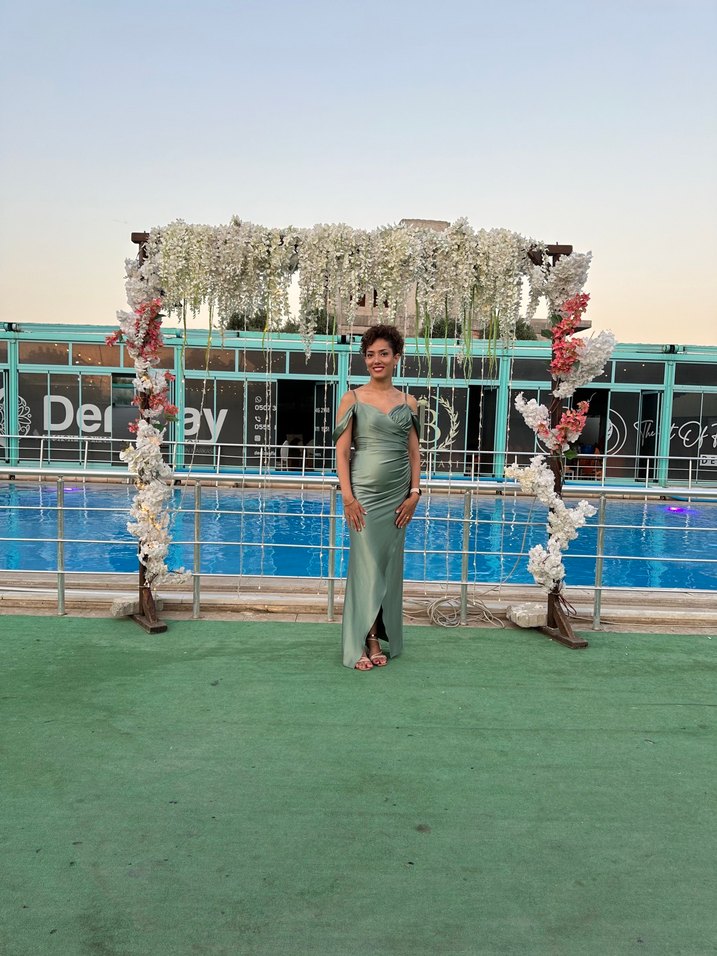 Şık Drapeli Uzun Askılı Haki Abiye Elbise - Görsel 2