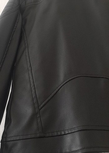 Erkek Siyah Deri Biker Ceket - Görsel 8