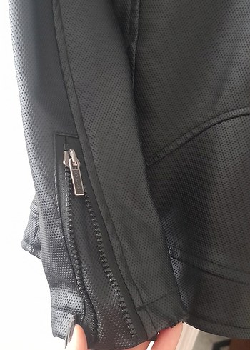 Erkek Siyah Deri Biker Ceket - Görsel 7