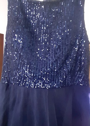 Parlak Lacivert Uzun Abiye Elbise - Görsel 5