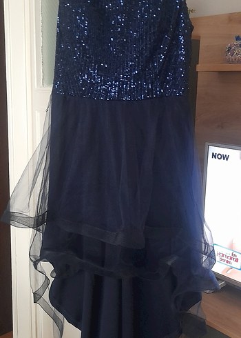 Parlak Lacivert Uzun Abiye Elbise - Görsel 6