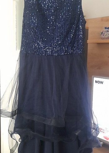 Parlak Lacivert Uzun Abiye Elbise - Görsel 8