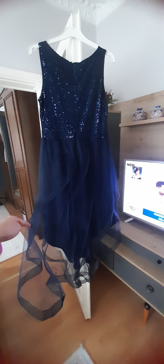 Parlak Lacivert Uzun Abiye Elbise - Görsel 2