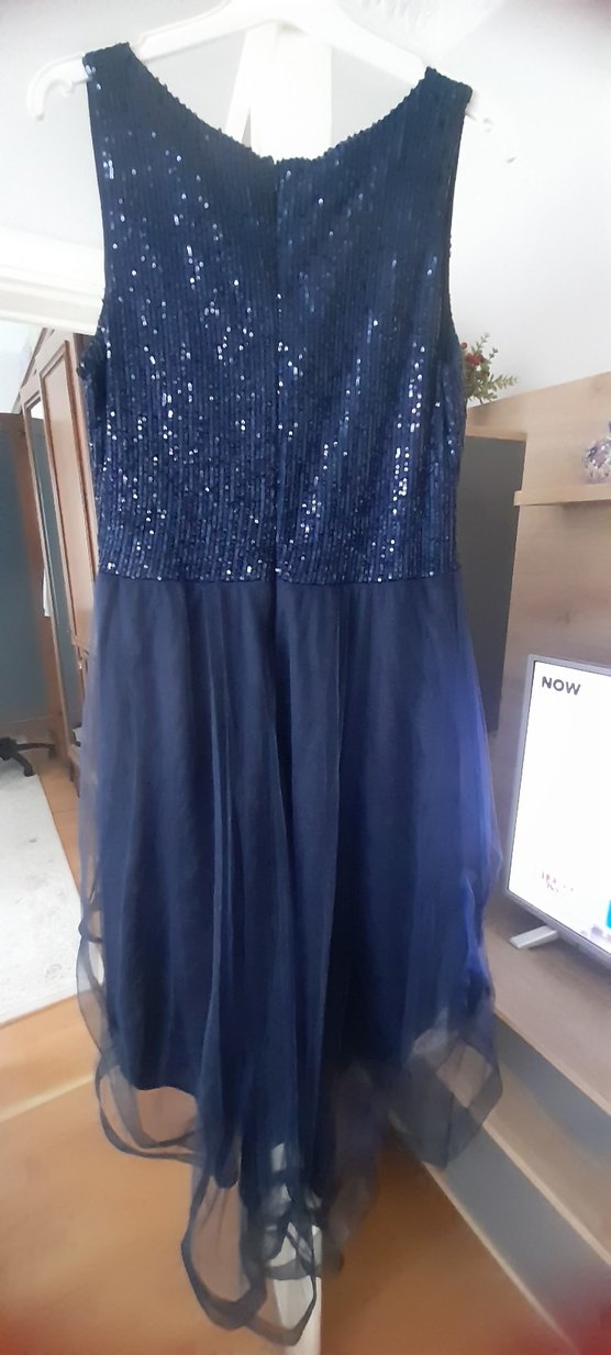 Parlak Lacivert Uzun Abiye Elbise - Görsel 4