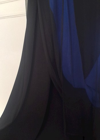 Uzun Kollu, Drapeli Lacivert Siyah Elbise - Görsel 3