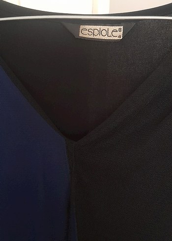 Uzun Kollu, Drapeli Lacivert Siyah Elbise - Görsel 2