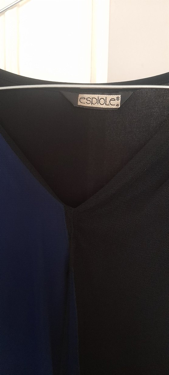 Uzun Kollu, Drapeli Lacivert Siyah Elbise - Görsel 2