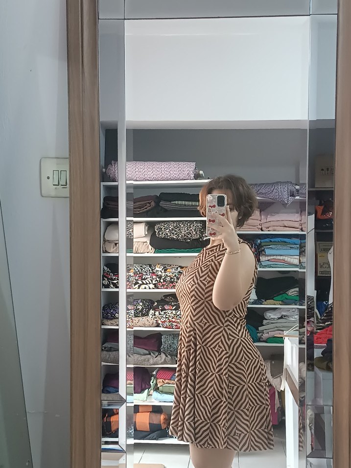 Kahverengi Zebra Desenli V Yaka Elbise - Görsel 2