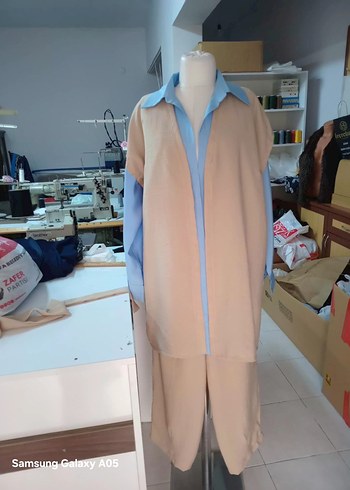 Bej Kemerli Uzun Kollu Kadın Takım - Görsel 2