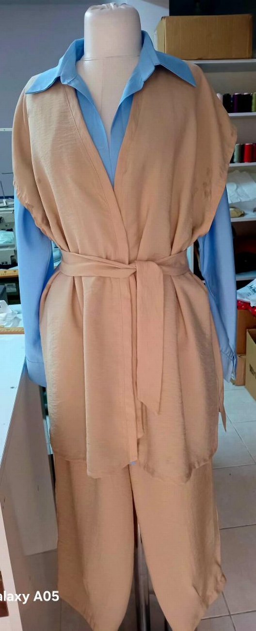 Bej Kemerli Uzun Kollu Kadın Takım - Görsel 3